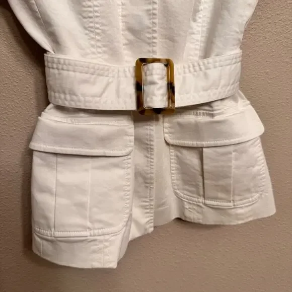 Banana Republic x Trina Turk Belted Utility Top Jacket Size 10 Ivory Summer 2012 - Picture 4 of 10